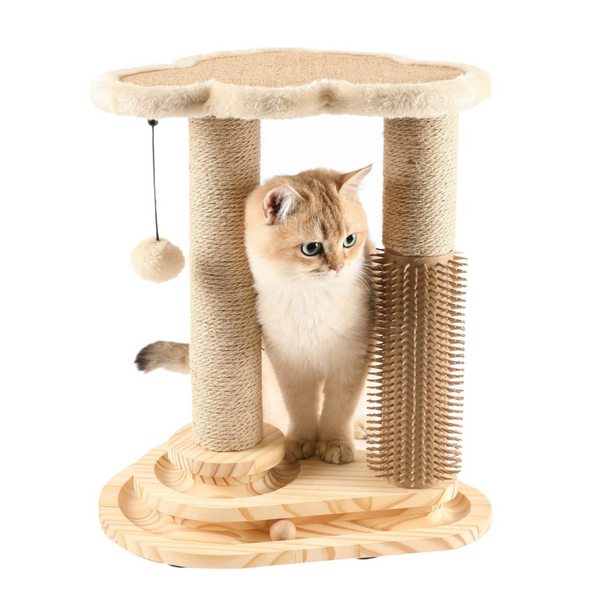 Vuggis Sisal Scratch Posts for Indoor cats with Perch, Ball Toys & Self Groomer – Kitten Activity Center - kitty scratching post - kitten supplies for indoor cats