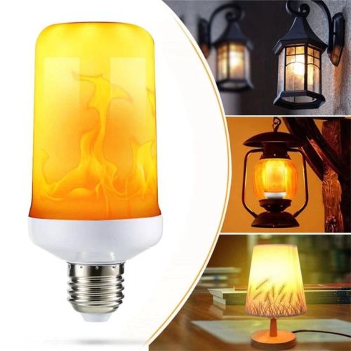 2x LED flame light bulbs E26 4 modes with gravity upside-down sensor realistic flickering flame for Halloween lights outdoor porch patio garage lanterns Christmas porch décor indoor outdoor  3W
